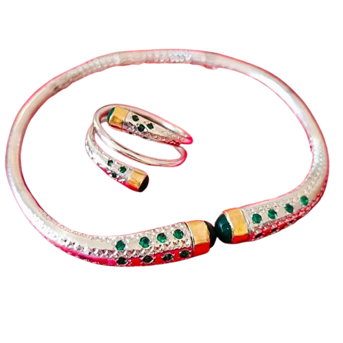 Duo Émeraude : Bracelet Jonc & Bague Spirale