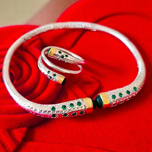 Duo Émeraude : Bracelet Jonc & Bague Spirale